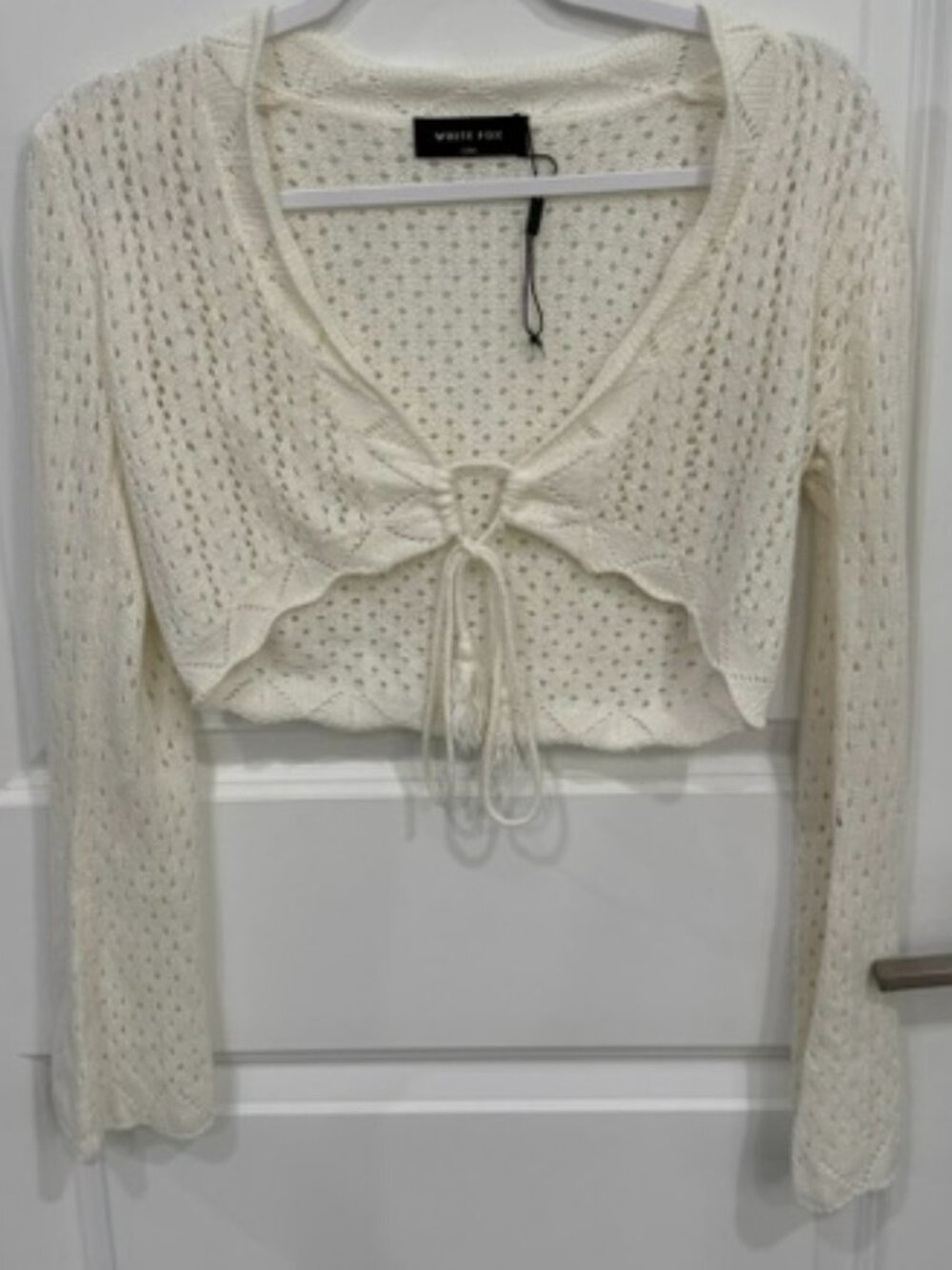 White Fox Boutique Cropped Tie Front Cardigan Sweater